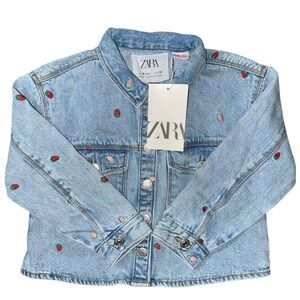 ZARA Denim Jacket With Embroidered Strawberries Size 5YR | Kids Jacket